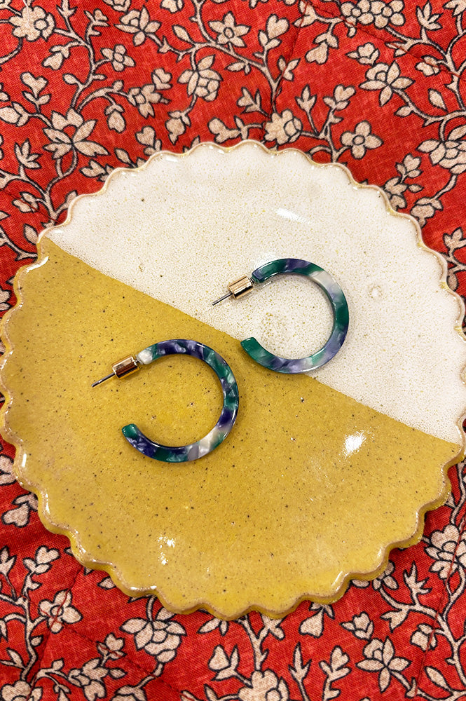 B.M.L Hortense Green & Blue Thin Resin Hoop Earrings