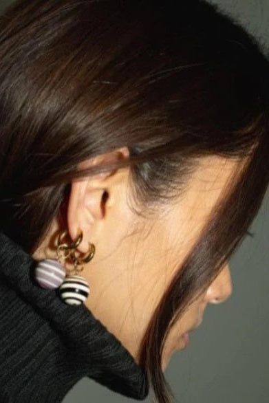 Sandralexandra Single Black Stripey Bola Earring