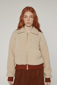 Amente Ribbed Oatmeal Bomber Jacket