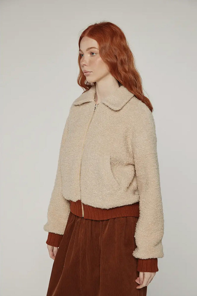 Amente Ribbed Oatmeal Bomber Jacket