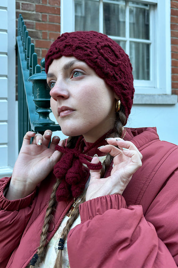 Damson Madder Burgundy Crochet Bonnet