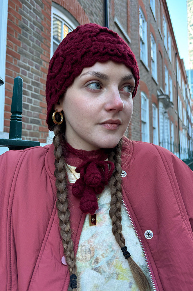 Damson Madder Burgundy Crochet Bonnet
