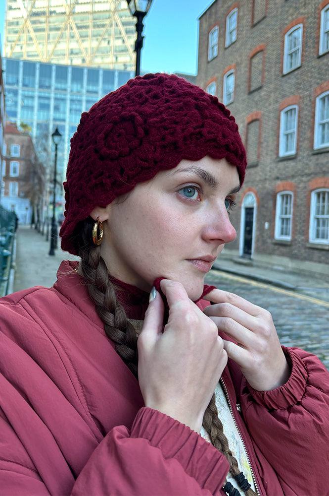Damson Madder Burgundy Crochet Bonnet