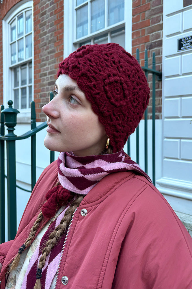 Damson Madder Burgundy Crochet Bonnet