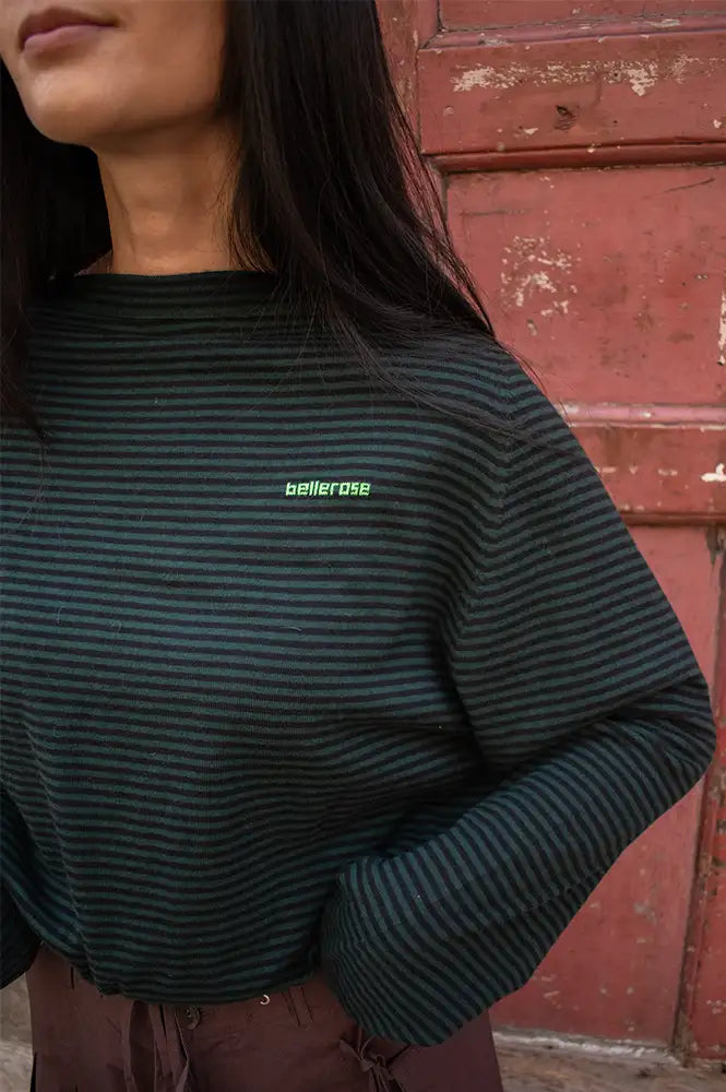 Bellerose Gerhi Bottle Green & Black Striped Sweater