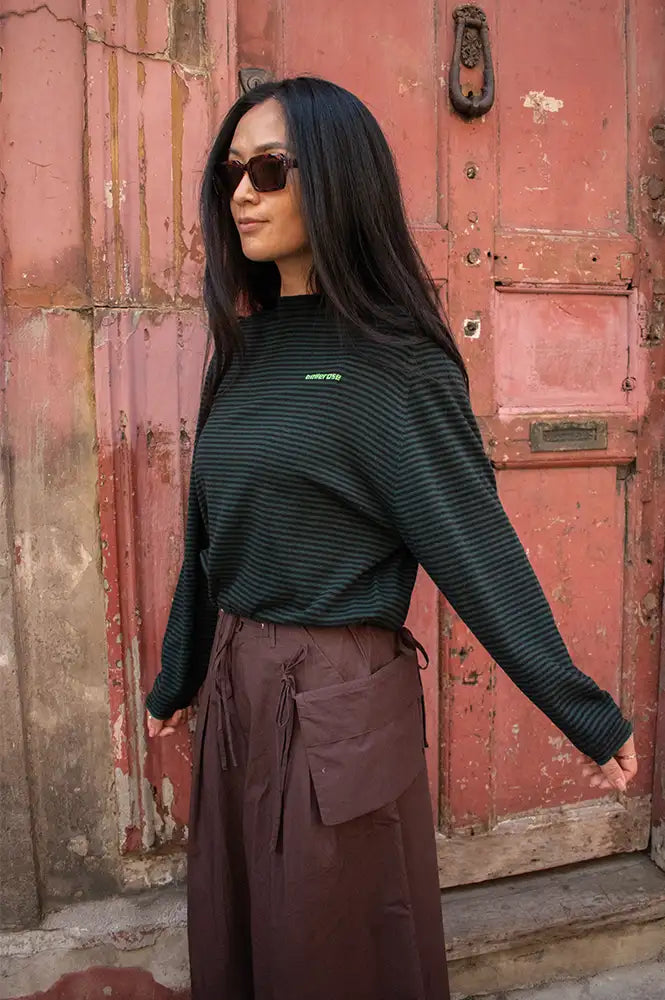Bellerose Gerhi Bottle Green & Black Striped Sweater