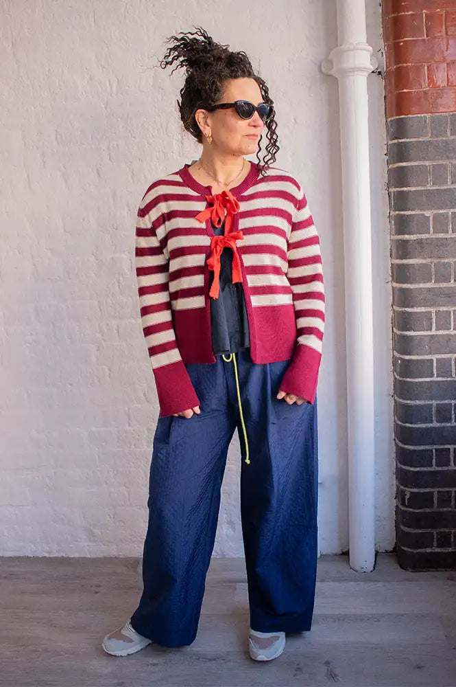 Dr Bloom Red Wine Stripe Cardigan - The Mercantile London