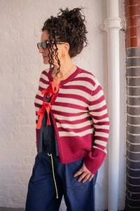 Dr Bloom Red Wine Stripe Cardigan - The Mercantile London