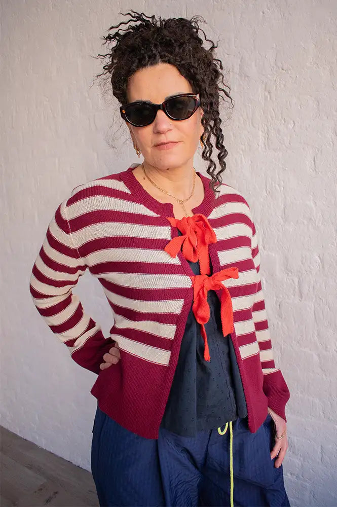 Dr Bloom Red Wine Stripe Cardigan - The Mercantile London