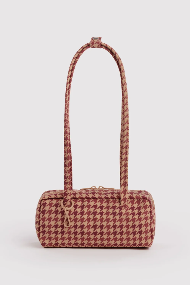 Baggu Tan Houndstooth Small Nylon Bowler Bag