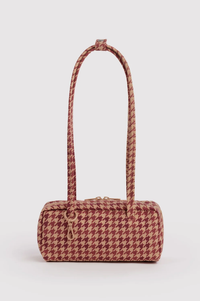 Baggu Tan Houndstooth Small Nylon Bowler Bag