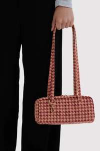 Baggu Tan Houndstooth Small Nylon Bowler Bag