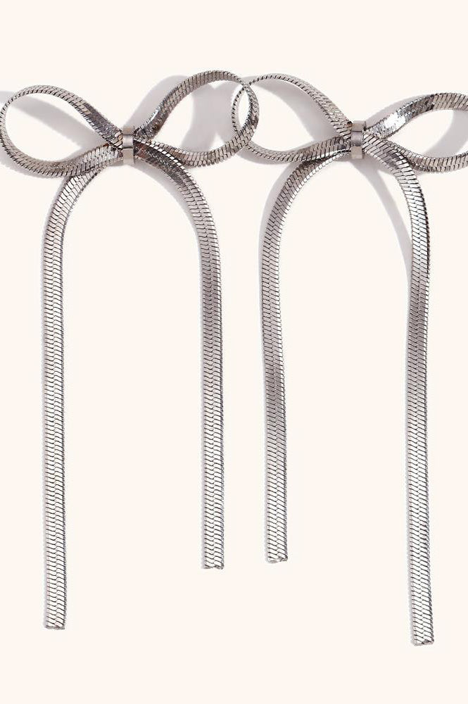 White Flat Chain Silver Bow Earrings