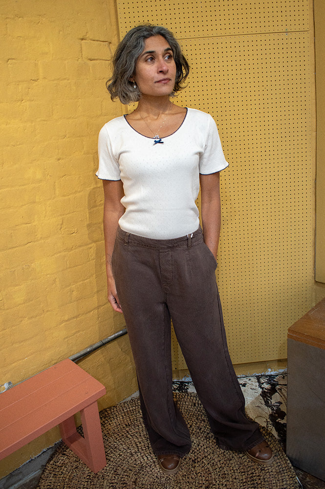 Yerse Pointelle & Navy T-Shirt - The Mercantile London