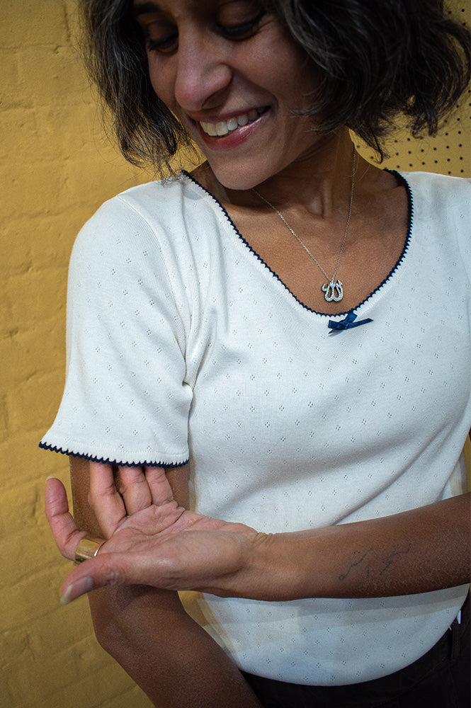 Yerse Pointelle & Navy T-Shirt - The Mercantile London