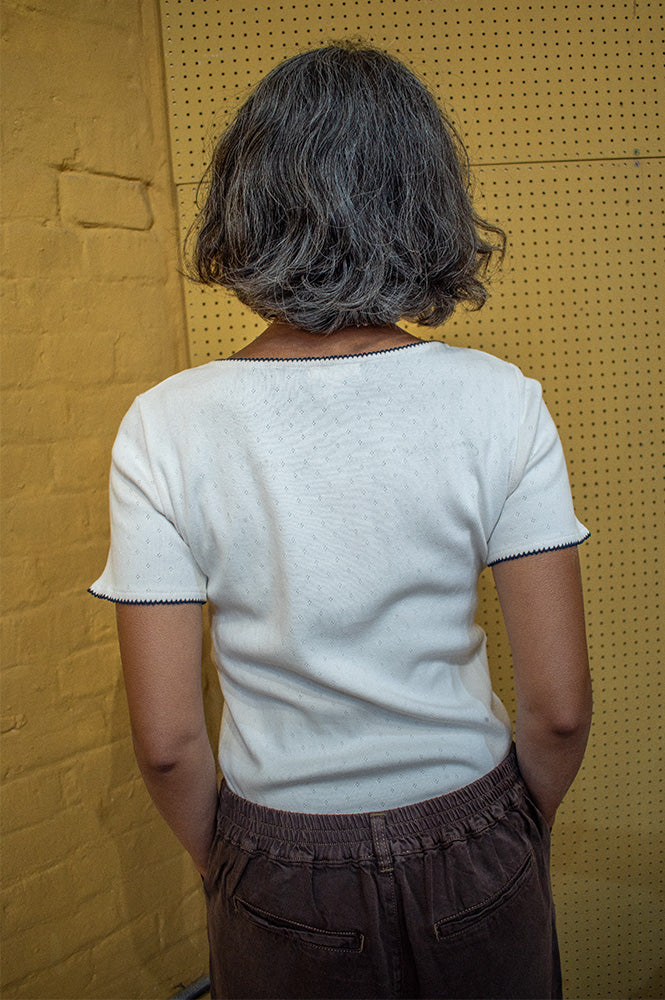 Yerse Pointelle & Navy T-Shirt - The Mercantile London