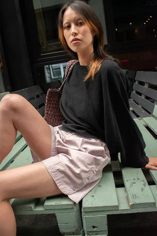 FRNCH Wimbledon Lilac Striped Shorts