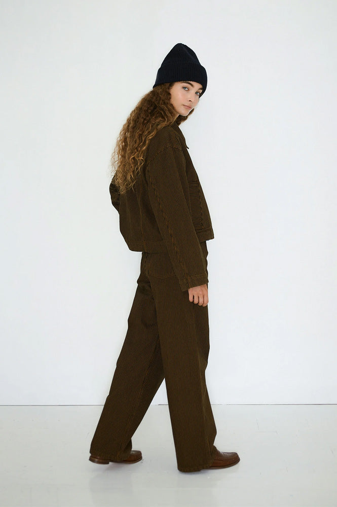 The Tiny Big Sister Brown Striped Boxy Jacket - The Mercantile London