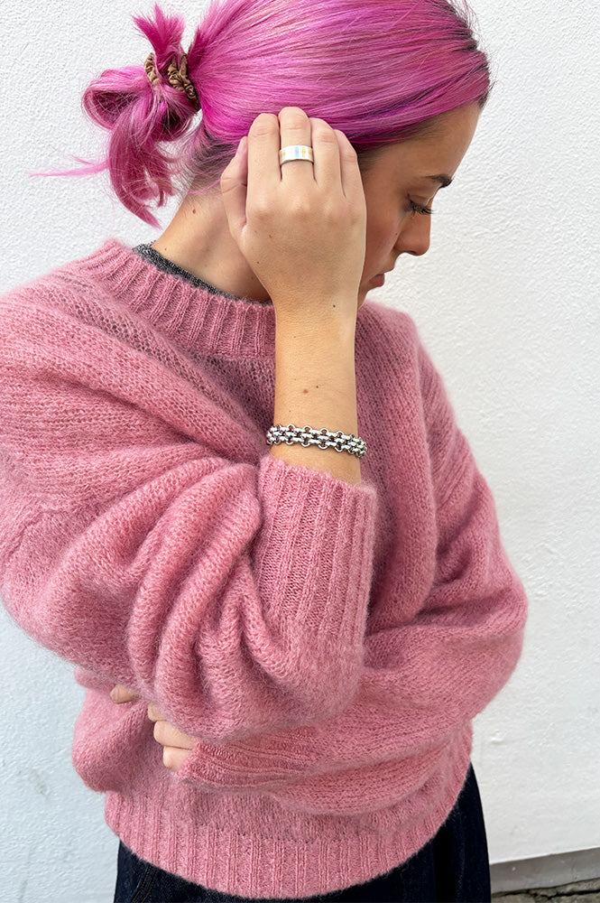 A Weathered Penny Knit Bracelet in Silver - The Mercantile London