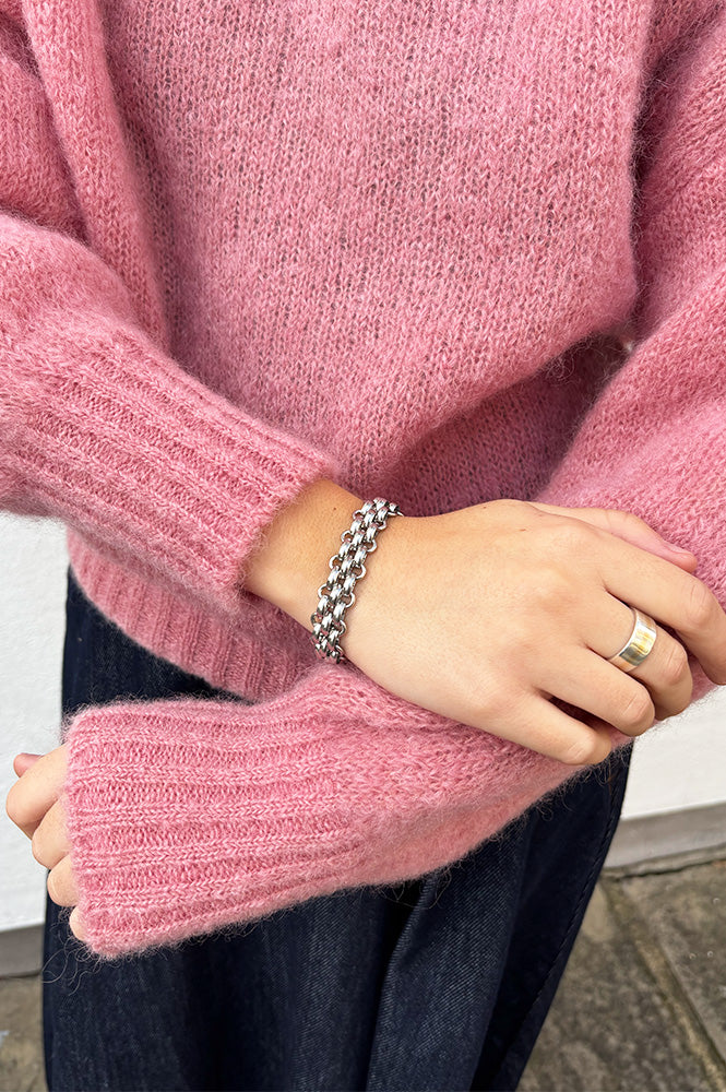 A Weathered Penny Knit Bracelet in Silver - The Mercantile London