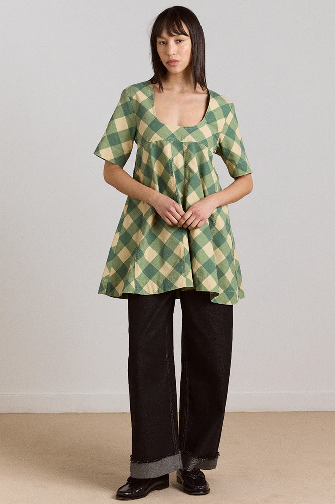 Damson Madder Bridget Green Butter Gingham Mini Dress - The Mercantile London