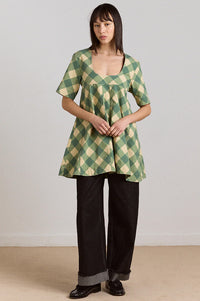 Damson Madder Bridget Green Butter Gingham Mini Dress - The Mercantile London