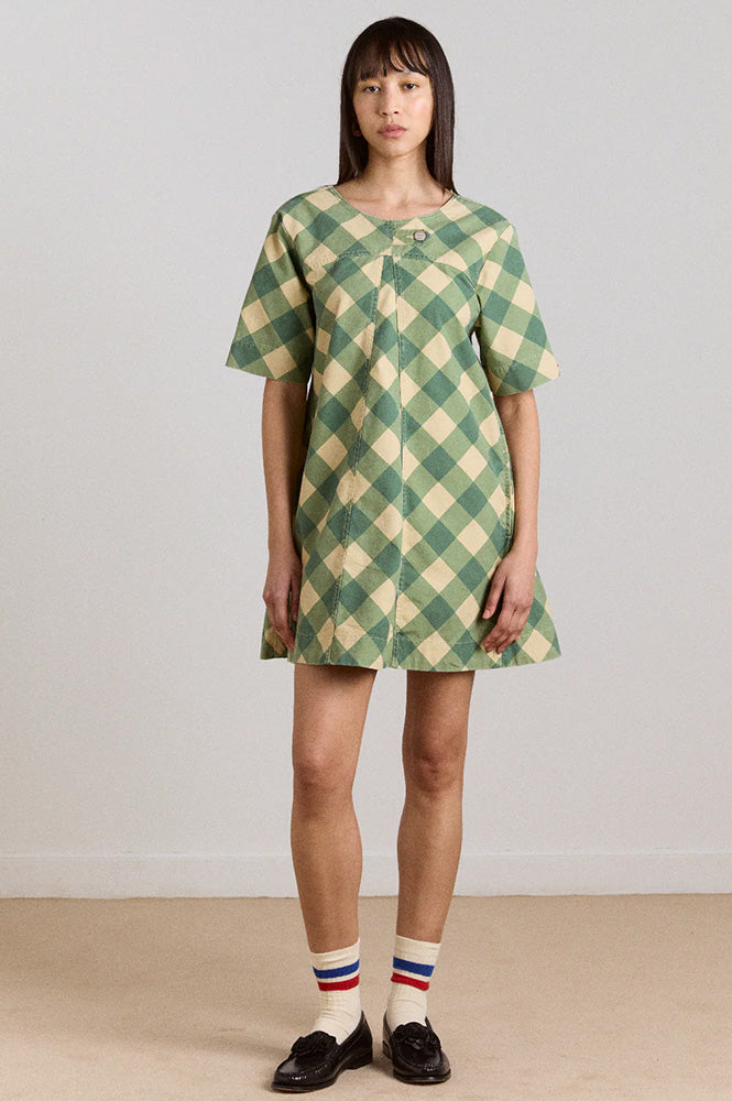 Damson Madder Bridget Green Butter Gingham Mini Dress - The Mercantile London