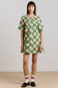 Damson Madder Bridget Green Butter Gingham Mini Dress - The Mercantile London