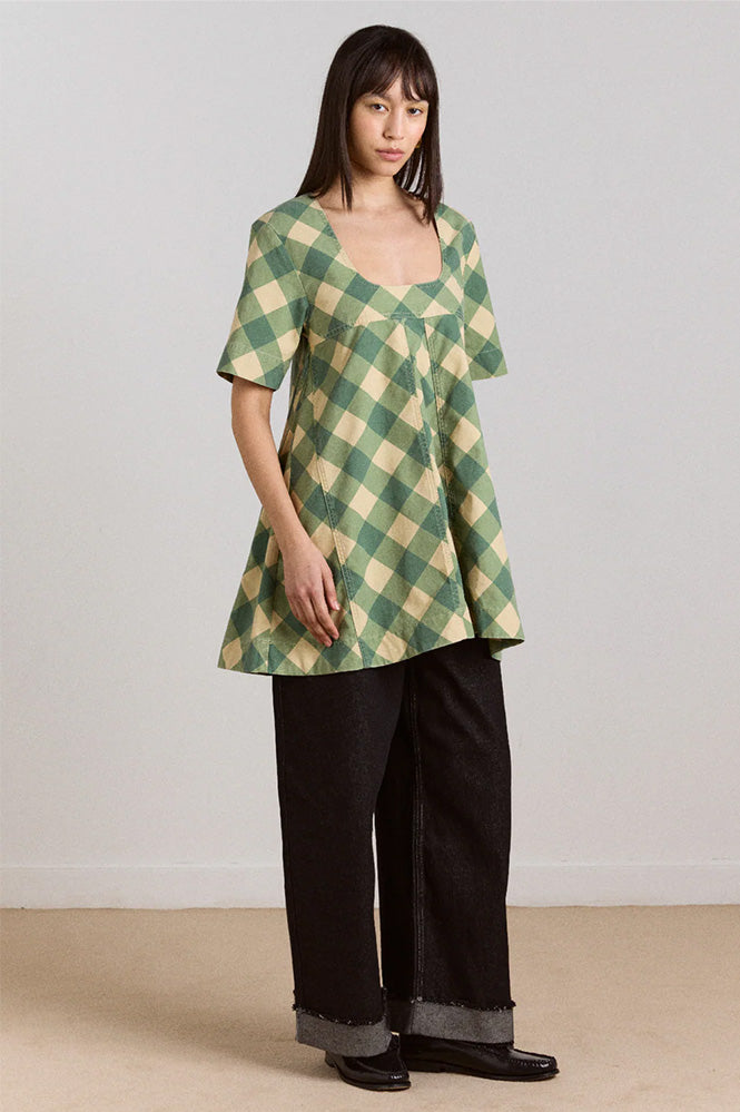 Damson Madder Bridget Green Butter Gingham Mini Dress - The Mercantile London