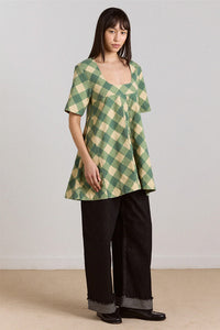 Damson Madder Bridget Green Butter Gingham Mini Dress - The Mercantile London