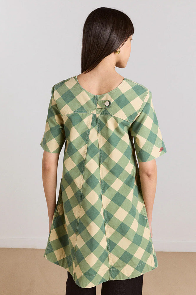 Damson Madder Bridget Green Butter Gingham Mini Dress - The Mercantile London