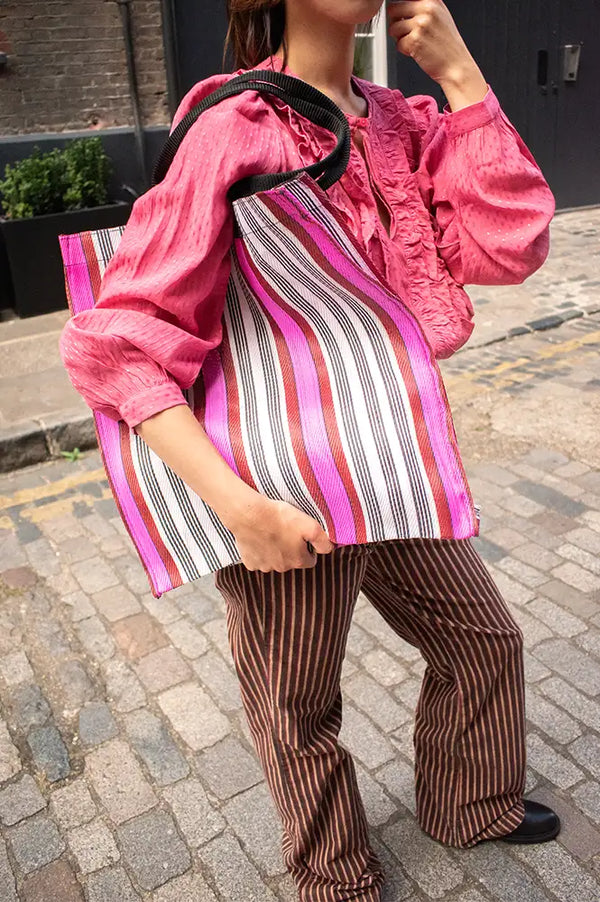 British Colour Standard Neyron Pink Striped Shopping Bag