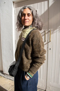 ICHI Eda Green & Mauve Checked Silk Scarf