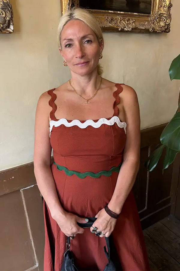 An'ge Ovalentin Brown Ric Rac Dress