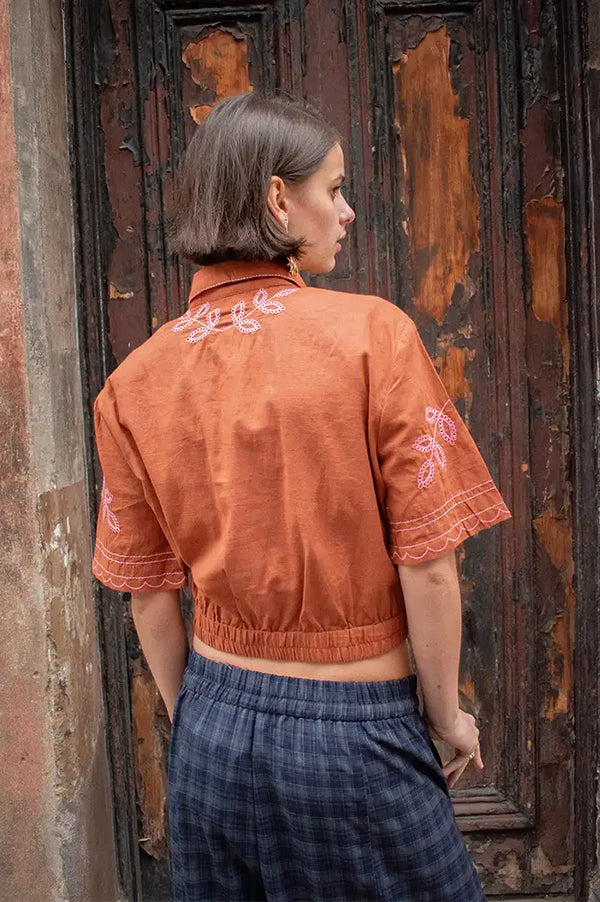 An'ge Silona Caramel Embroidered Shirt - The Mercantile London