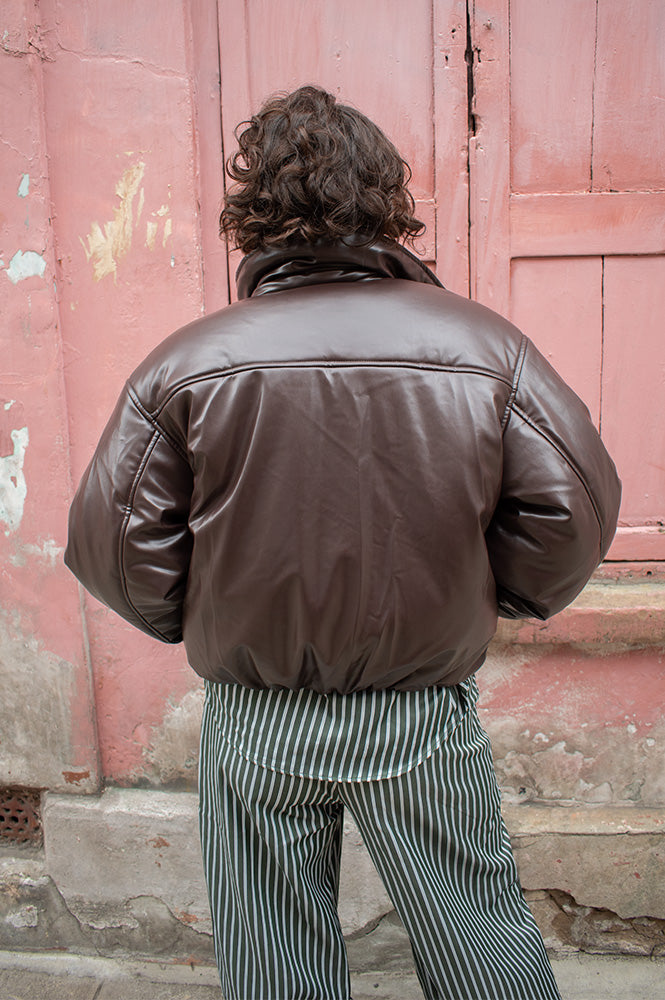 Object Cleo Seal Brown Cropped Puffer Jacket - The Mercantile London