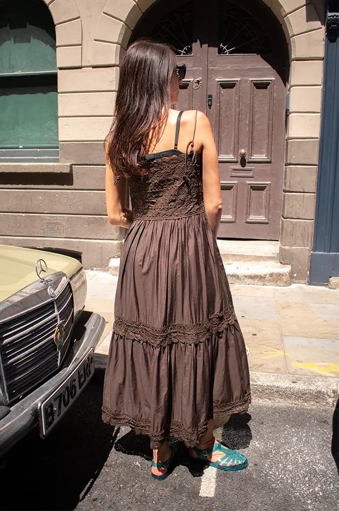 CUBIC Crochet Lace Panelled Maxi Brown Cami Dress – The Mercantile London