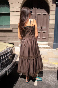 CUBIC Crochet Lace Panelled Maxi Brown Cami Dress