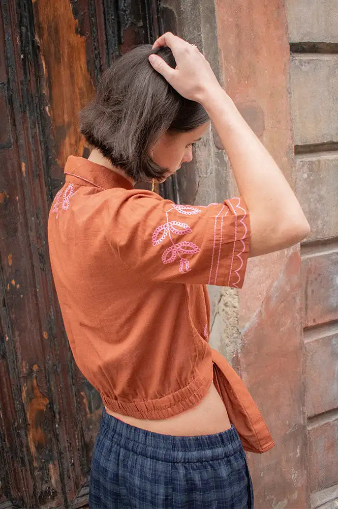 An'ge Silona Caramel Embroidered Shirt - The Mercantile London