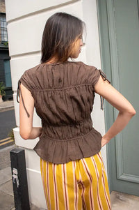 Mod Ref Cleo Brown Gathered Sleeveless Top