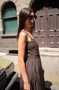 CUBIC Crochet Lace Panelled Maxi Brown Cami Dress