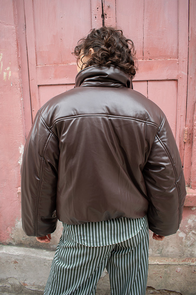 Object Cleo Seal Brown Cropped Puffer Jacket - The Mercantile London