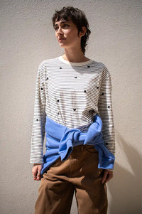Des Petits Hauts Josephine White & Black Striped Long Sleeve T-Shirt