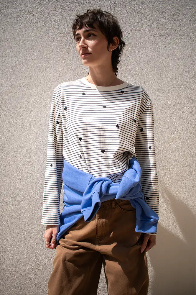 Des Petits Hauts Josephine White & Black Striped Long Sleeve T-Shirt