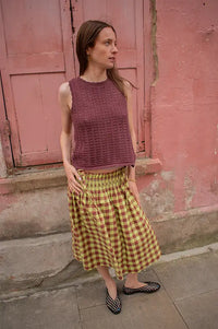 ICHI Dosia Vineyard Wine Knitted Tie Top - The Mercantile London