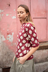 Yerse Cream & Maroon Crochet Top