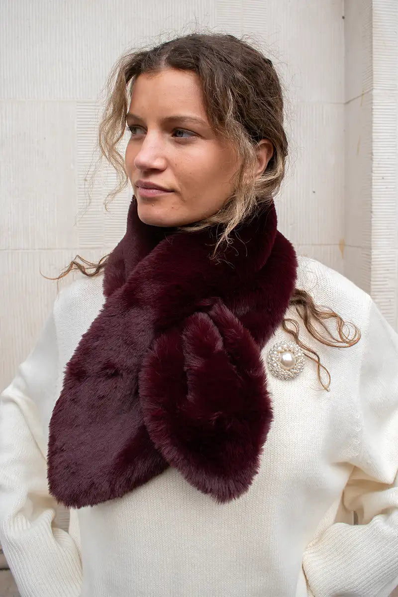 Nooki Cate Burgundy Faux Fur Scarf - The Mercantile London