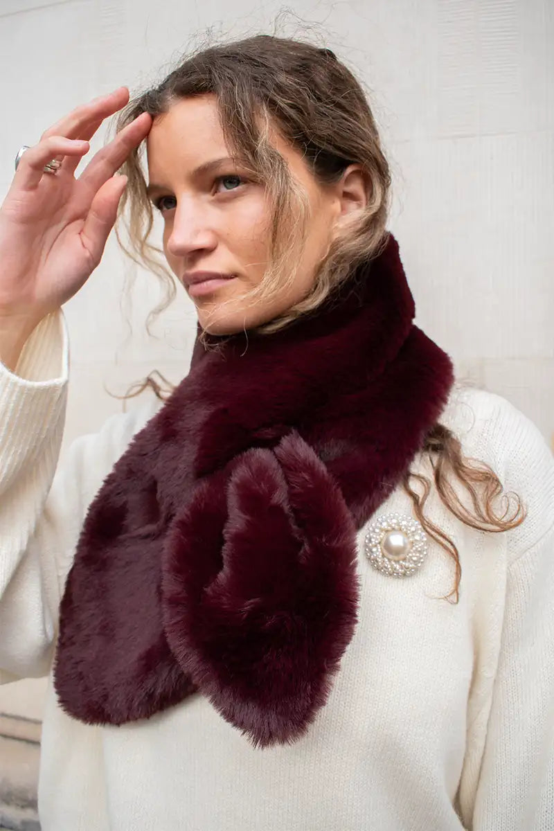 Nooki Cate Burgundy Faux Fur Scarf - The Mercantile London
