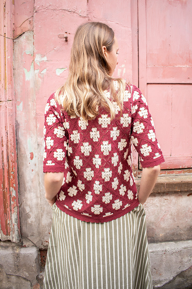 Yerse Cream & Maroon Crochet Top