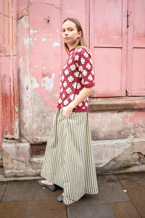 Yerse Cream & Maroon Crochet Top